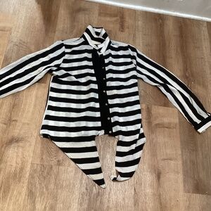 The Limited Women's Black White Horizontal Stripes Buttons Tie-Front Top Shirt